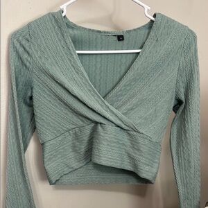 Sage Green Textured Wrap Crop Top
